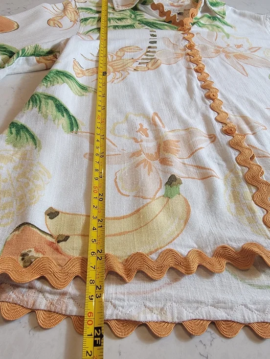 Calypso St Barts Linen Tropical Lobster Papaya Top Small boxy Relaxed - Picture 5 of 10